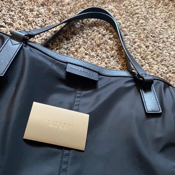 SOLD- Burberry Tote Bag with Leather Trim - Picture 2 of 9